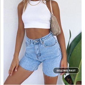 White fox Young And Free Denim Shorts Blue Denim long jean shorts